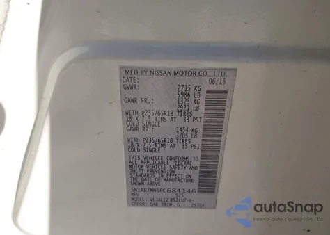 2015 Nissan Pathfinder Sv из США, поврежденный, VIN 5N1AR2MN6FC684146